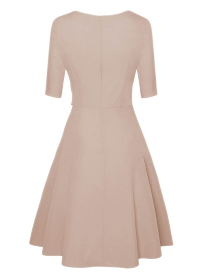 A Line Dress Knee Length Dress Dark Green Navy Blue Beige 3/4 Length Sleeve Pure Color Lace up Fall Spring Round Neck Stylish Elegant Casual Party Slim  S M L XL XXL for Women