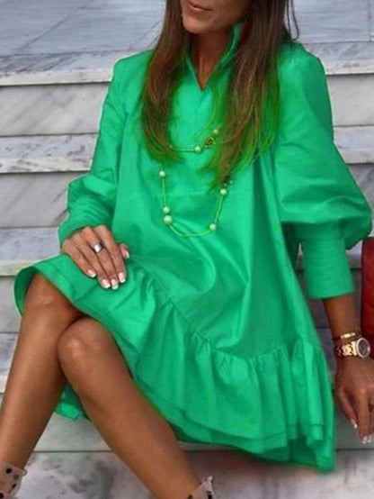 A Line Dress Tiered Dress Mini Dress Black White Red Long Sleeve Pure Color Ruffle Fall V Neck Casual Winter Dress Fall Dress  S M L XL XXL 3XL for Women