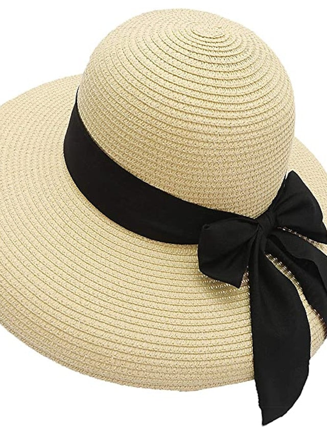 1 pcs Straw Sun Hat Summer Beach Hat UV UPF Wide Brim Straw Hat Foldable for Travel for Women