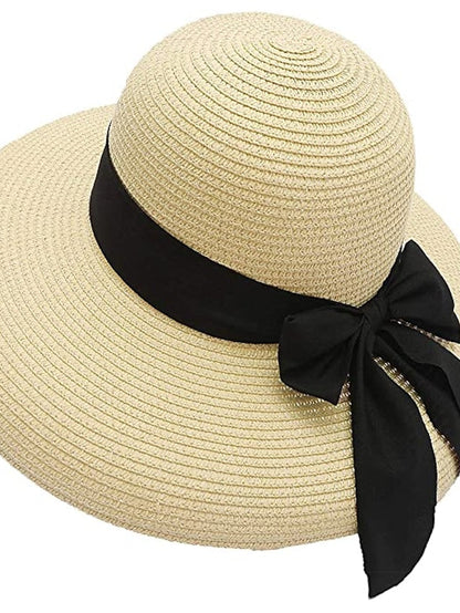 1 pcs Straw Sun Hat Summer Beach Hat UV UPF Wide Brim Straw Hat Foldable for Travel for Women