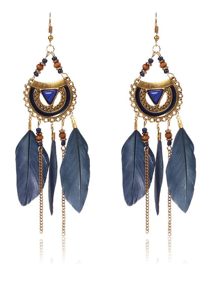 1 Pair Earrings Raffia Feather Earrings For Street Beach Alloy for Women