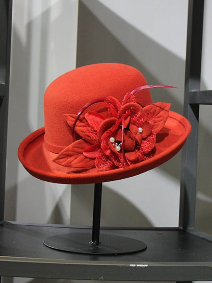 Party Hat Party Wedding Special Occasion Flower Flower Wine Black Hat Yellow Fall Winter Spring Holiday for Women