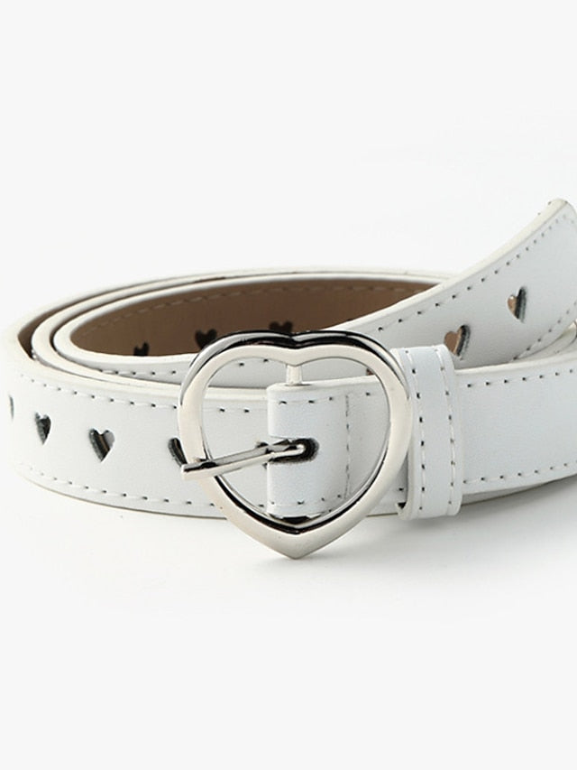 Unisex PU Buckle Belt PU Leather Prong Buckle Heart Casual Classic Party Daily White Black Brown Coffee for Women