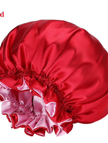 Large double-layer Satin nightcap female European and American large round cap chemotherapy cap Satin bonnet for Women