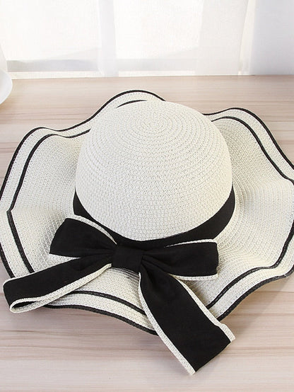 Hat Straw Hat Sun Hat Pink Khaki Navy Blue Outdoor Street Dailywear Bow Ribbon bow Portable Sun Protection Comfort for Women