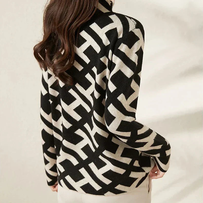 Elegante jersey de punto estampado para mujer con cuello alto | Ideal para otoño/invierno