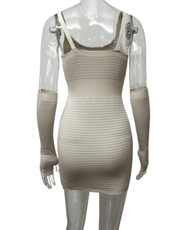 Knitted Suspender Hip-Wrapped Long-Sleeved Dress