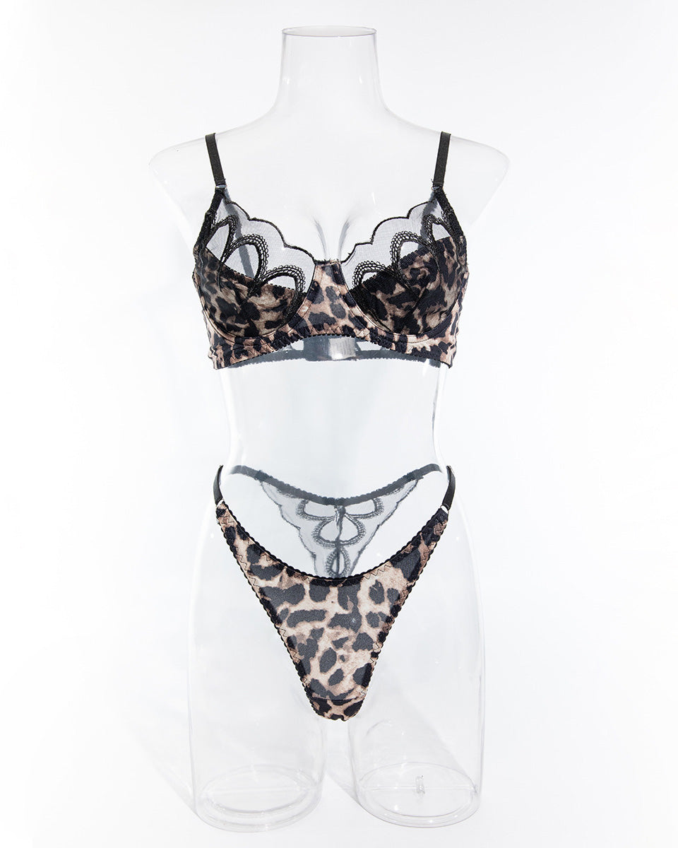 Lace Leopard Print Bra and Underwear Set