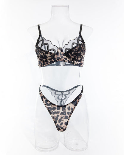 Lace Leopard Print Bra and Underwear Set