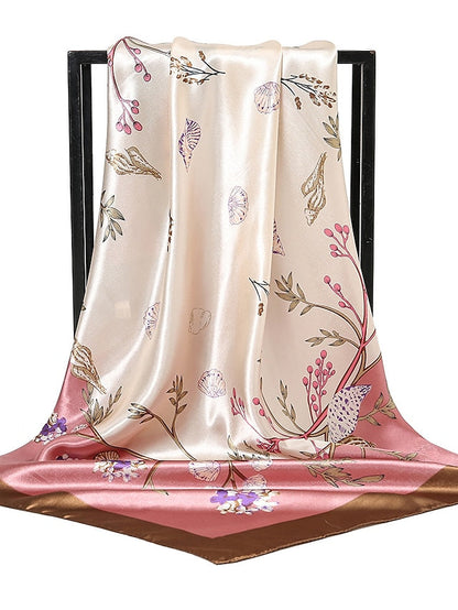 1PC Women Fashion 90*90cm Large Square Scarf Bandana Colorful Print Shawl Hijab Office Party Silk Satin Kerchief for Women