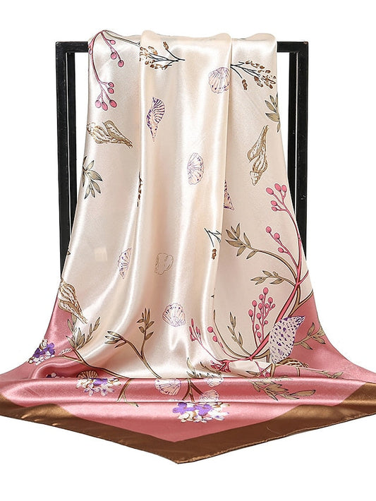 1PC Women Fashion 90*90cm Large Square Scarf Bandana Colorful Print Shawl Hijab Office Party Silk Satin Kerchief for Women