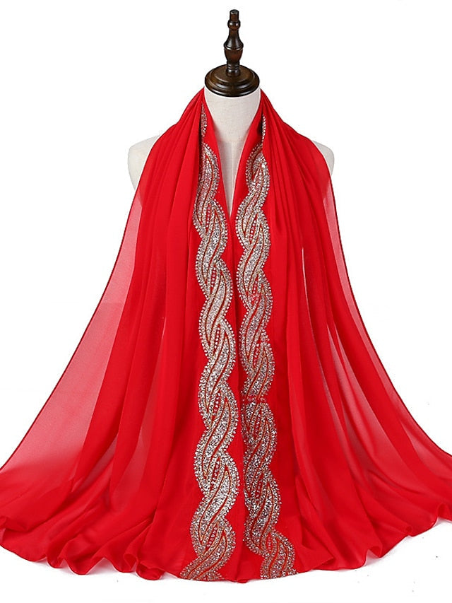 New Muslim Chiffon Hijab for Women Scarf with Sequins Femme Islam Glitter Headscarf Islamic Hijab Shawls Wraps for Women