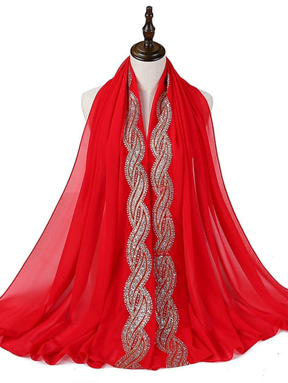 New Muslim Chiffon Hijab for Women Scarf with Sequins Femme Islam Glitter Headscarf Islamic Hijab Shawls Wraps for Women