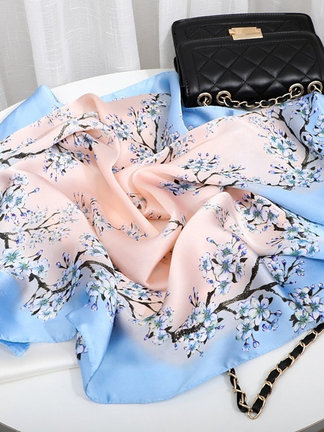 70*70cm Flower Silk Satin Square Scarf for Women Print Neckerchief Hijab Female Head Tie Shawl Wraps Bandana Echarpe for Women