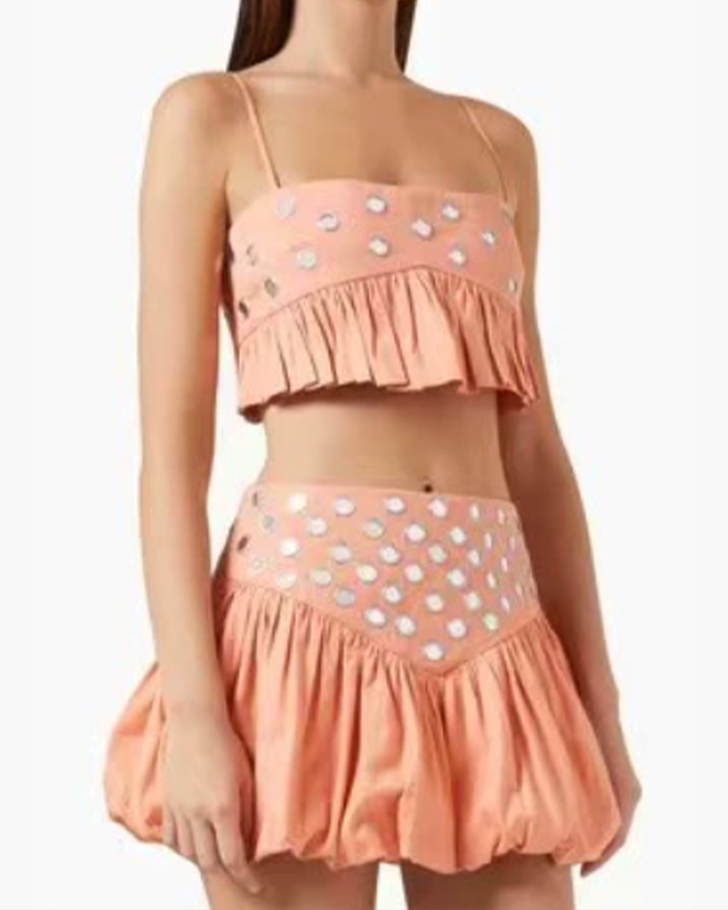 Decorative Pleated Suspender Skirt Set