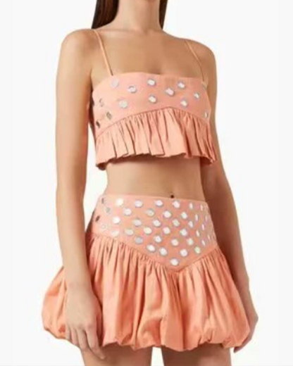 Decorative Pleated Suspender Skirt Set