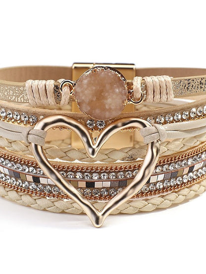 1pcs Plaited Wrap Heart Statement Personalized Leather Bracelet Jewelry For  Daily Holiday Beach for Women