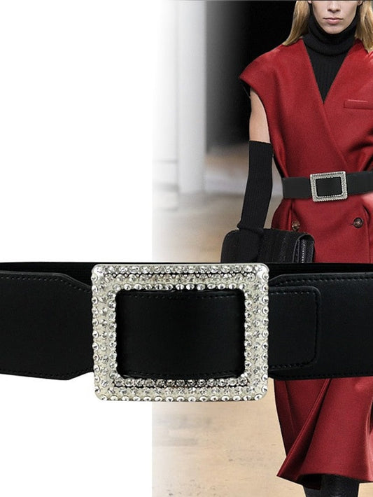 Corset Belt PU Leather Metal Bucke Crystal Rhinestone Vintage Retro Work Daily Black White for Women