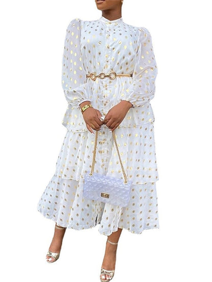 A Line Dress Church Dress Midi Dress White Long Sleeve Pure Color Ruffle Summer Spring Crew Neck Party Winter Dress Fall Dress  S M L XL XXL 3XL for Women