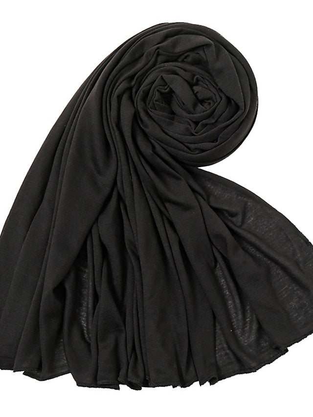 1 PC Solid Colors Plain Jersey Hijab Women Daily Simple Scarf Polyester Wrap Soft Shawls Foulard Long Muslim Headband for Women