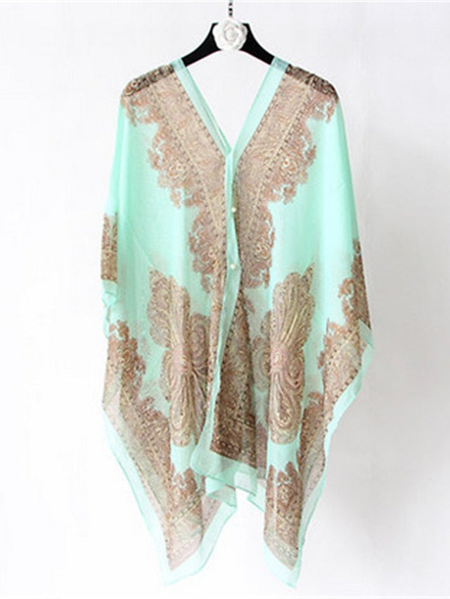 Fashion Women Scarf Shawl Poncho Printed Sunscreen Scarf Sun Protection Shawl Beach Shawl Bikini Cover Soft Comfortable for Women