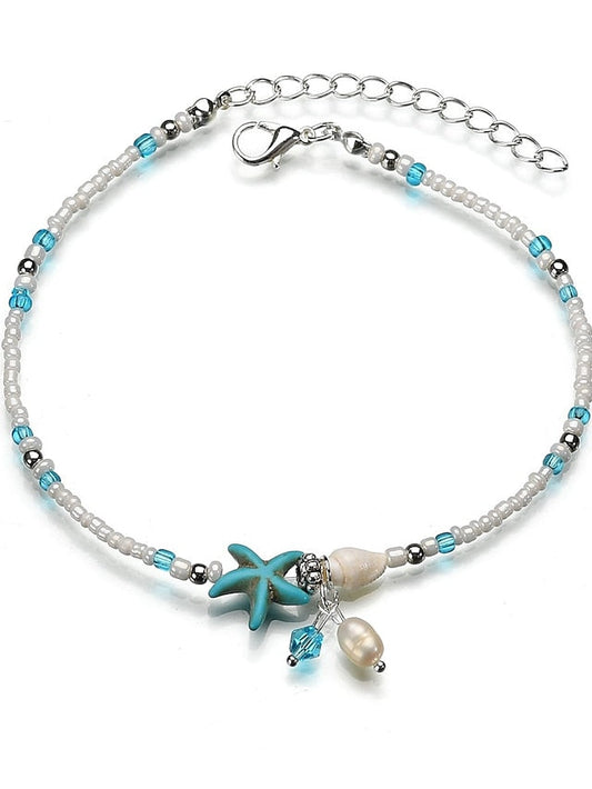 Anklet Fashion European Boho Body Jewelry For Holiday Beach Beads Resin Starfish Blue 1 PC for Women