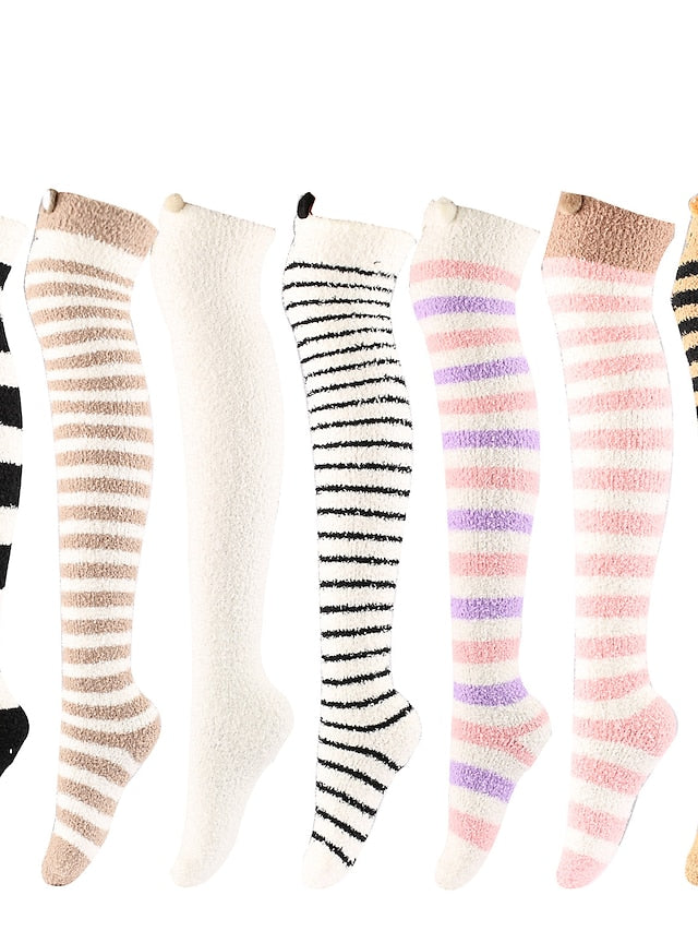 Knee High Socks Home Daily Multi Color Polyester Spandex Basic Classic Warm Cute 1 Pair for Women