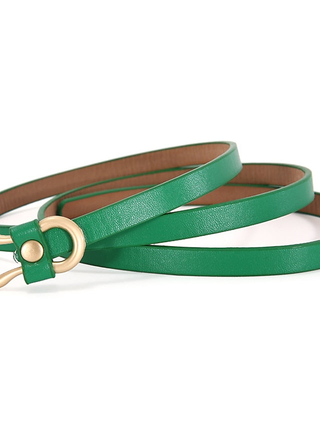 Skinny Belt PU Leather Metal Bucke Plain Casual Work Daily Black White Brown Green for Women