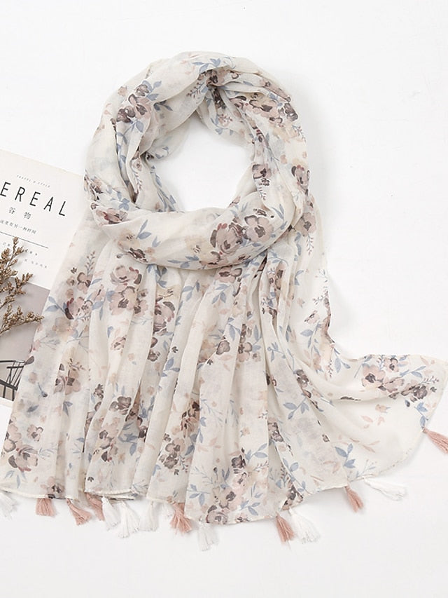 Rectangle Scarf Dailywear Holiday Outdoor Yellow Scarf Floral for Women