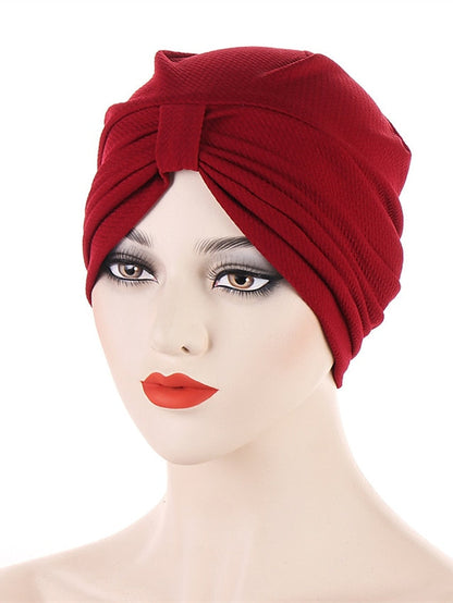 Fashion Solid Color Women Muslim Headscarf Top Knotted Turban Hat Sleep Hat Inner Hijab Bonnet Femme Round Head Cover Headwrap for Women