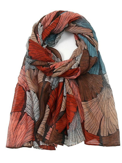 Retro Plant Print Scarves Women Ginkgo Leaf Printing Shawl And Wraps Laday Foulard Flower Hijab Long Style Scarf for Women