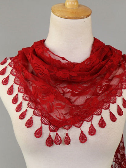 1pcs Solid Triangle Scarf for Church Shawl Catholic Church Prayer Shawl Hollow Floral Spanish Mantilla Lace Veil Wedding Cape for Women for Women