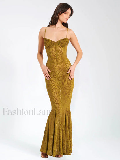 Ulani Gold Burnout Velvet Graceful Detail Mesh Maxi Dress