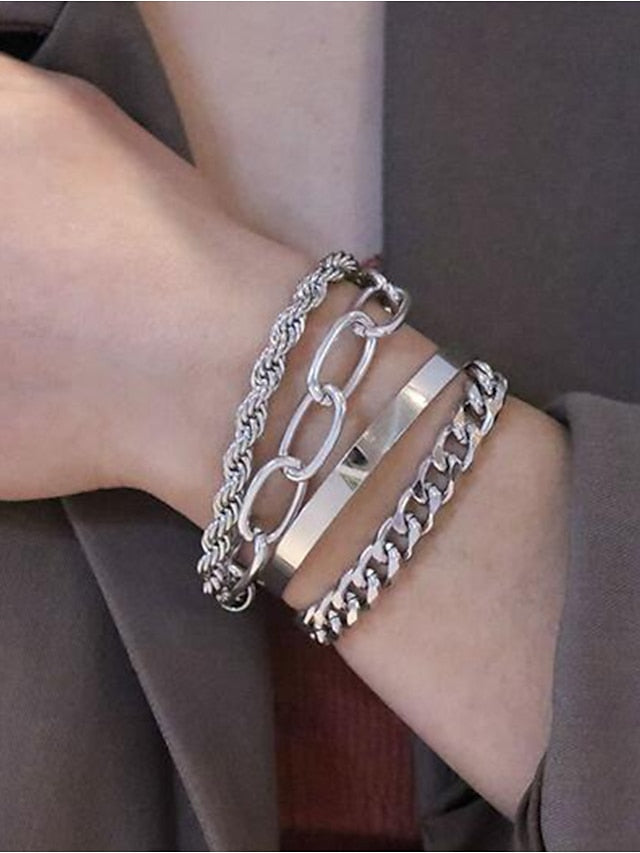 4pcs Bracelet Classic Fashion Punk Personalized Alloy Bracelet Jewelry Silver / Gold For Daily Date for Women