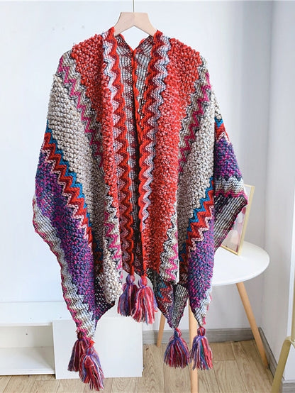 Women Autumn Winter New Colorful Thick Ponchos Knitted Ladies Cloak Warm Fashion Scarves & Wraps Holiday Travel Ethnic Covers for Women