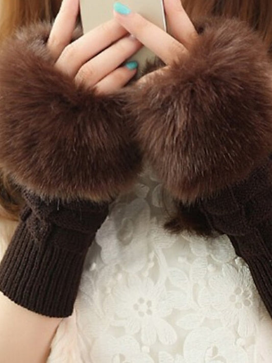 Cute Faux Fur Fingerless Gloves for Women