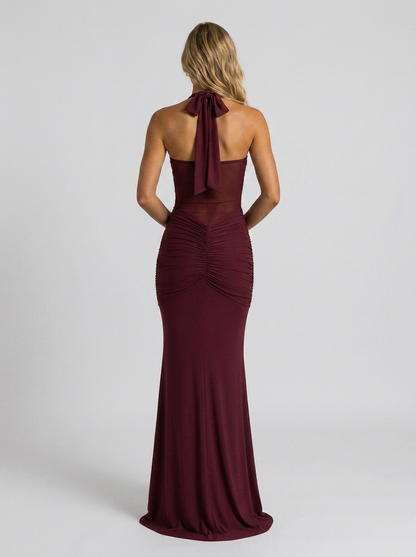 Yasmin Ruched Halter Maxi Dress