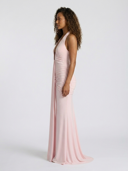 Fiona Ruched Plunge Maxi Dress