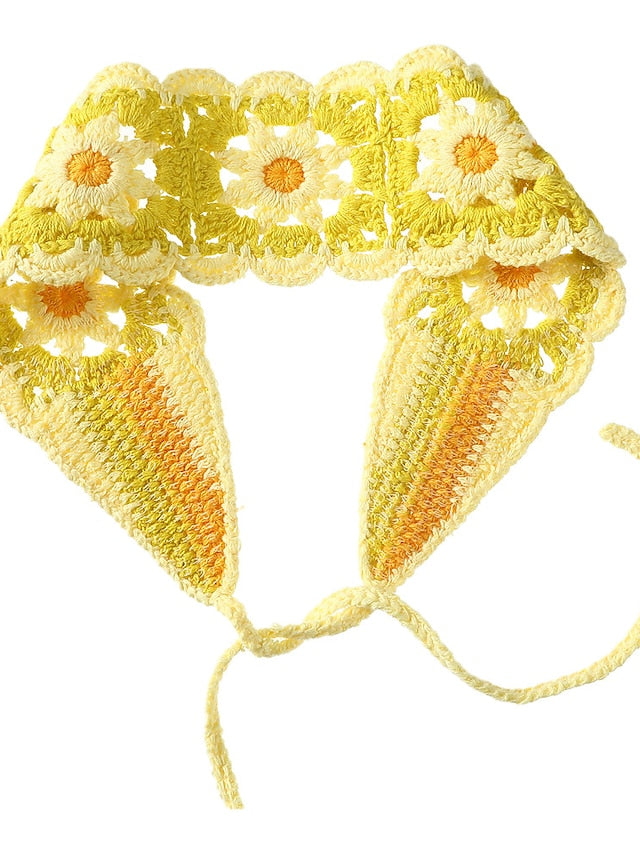 1pc Crochet Hippie Headbands for Women Boho Hair Bands Floral Bandanas Knit Head Wrap for Girls Holiday Headband for Women