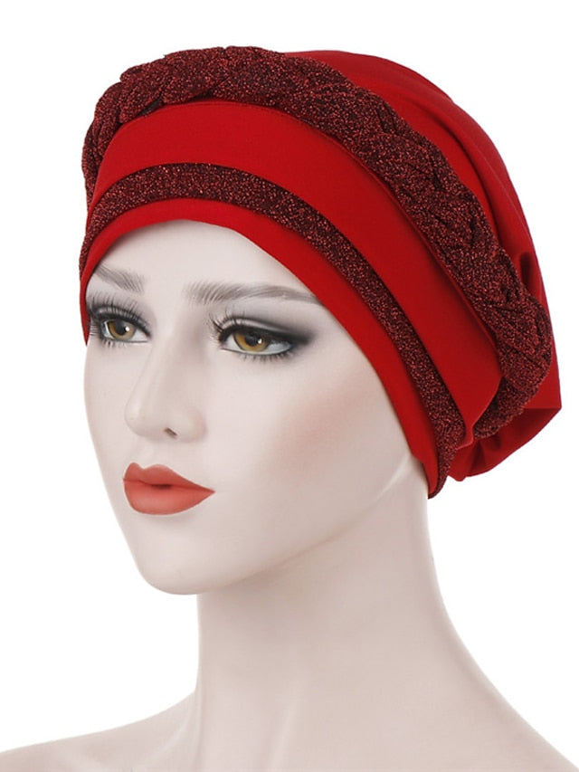 India Muslim Women Hijab Hat Two Color Splicing Cap Braid Turban Headscarf Islamic Head Wrap Lady Beanie Bonnet Hair Loss Cover for Women