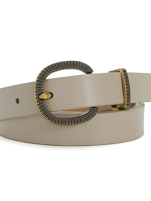PU Buckle Belt PU Leather Metal Bucke D-ring Classic Party Work Black Camel Brown Beige for Women