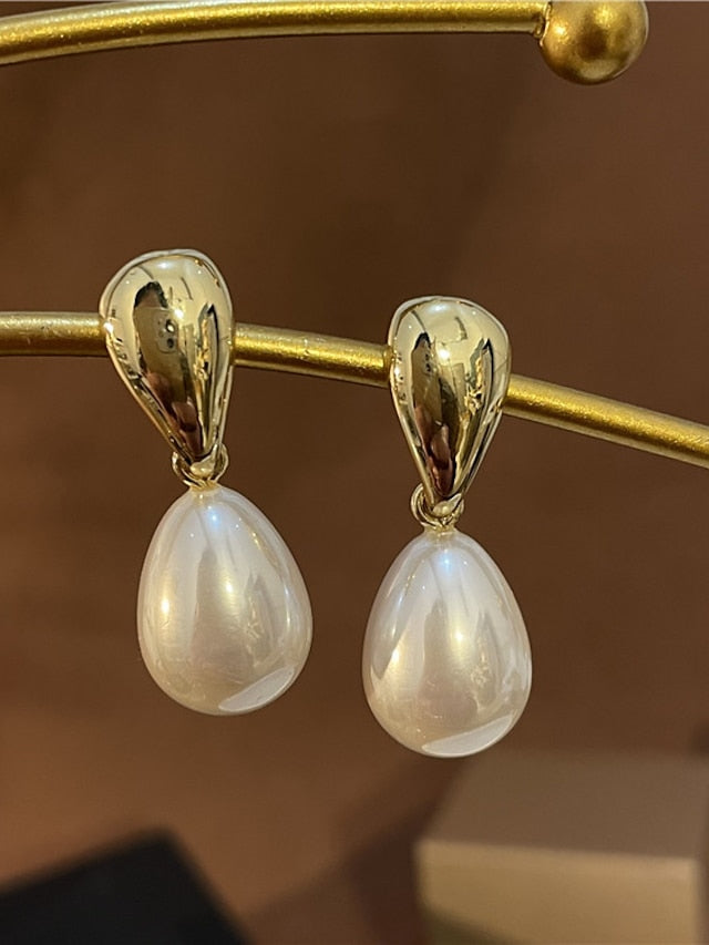 1 Pair Earrings For Girls' Wedding Imitation Diamond 18K Gold Long Pearl Earrings Baroque Drop Dangle Earrings for Women Statement Snake Chain Dainty Adjustable Stud Jewelry for Wedding for Women