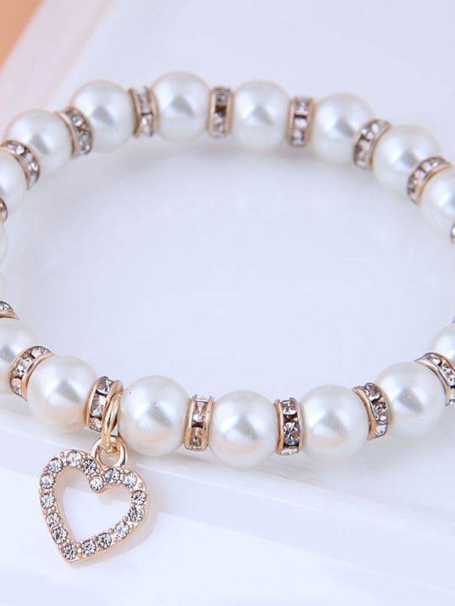 1PCS Heart Pearl Reinstone Shiny Luxury Elegant Bracelet Jewelry Gold For Wedding Party Evening Gift Mother's Day Festival for Women