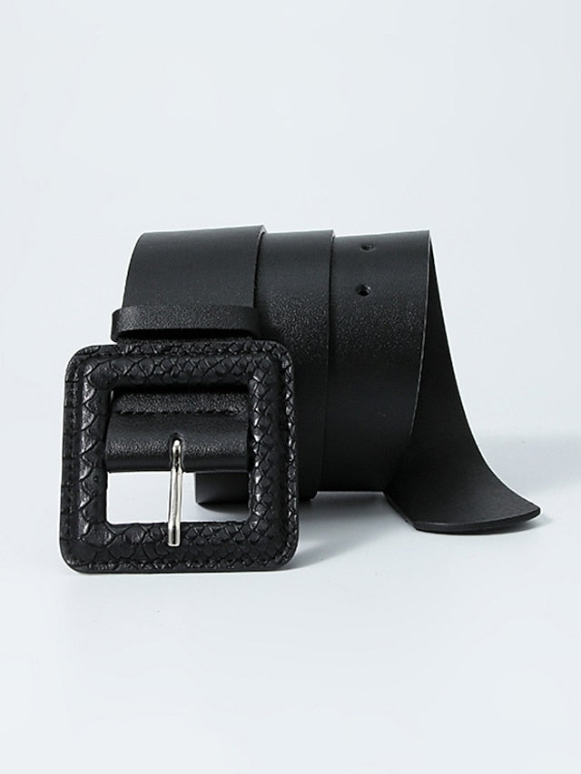 Unisex PU Buckle Belt PU Leather Prong Buckle Plain Classic Casual Party Work Violet Black White Pink for Women
