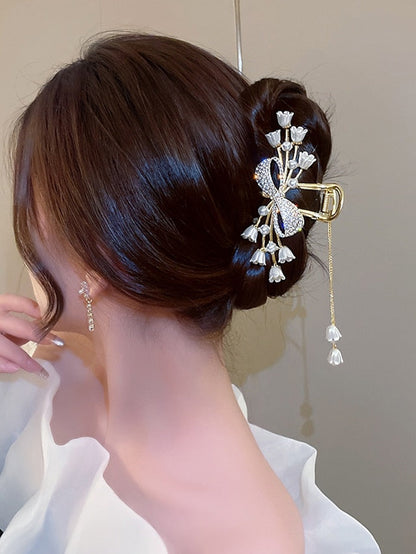 1PC Hair Claws Hair Claw For Wedding Party Evening Birthday-Glitter Imitation Pearl Rhinestone Alloy Metal Bell Orchids Gold Fashion Nonslip for Women