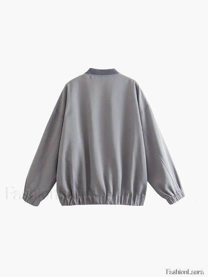 Utility Pockets Graceful Bomber Jacket
