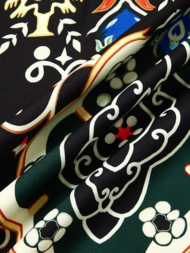 A Line Dress Maxi long Dress Black Short Sleeve Print Color Block Ruched Ethnic Tribal Print Spring Summer V Neck Stylish Modern  S-3XL for Women