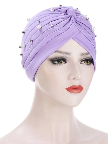 Boutique Solid Folds Pearl Muslim Turban Scarf Women Elastic Islamic Inner Hijab Caps Arab Wrap Head Femme Musulman Turbante for Women