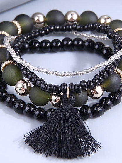 Bead Bracelet Layered Vintage Theme Tassel Holiday Resin Bracelet Jewelry Black / White / Pink For Daily Holiday Date for Women