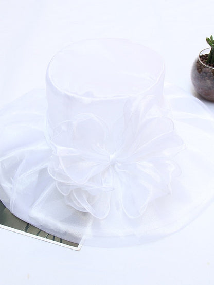 Hat Fedora Hat Black Blue Purple Wedding Party Outdoor Floral Tulle Flower Portable Comfort Breathable for Women